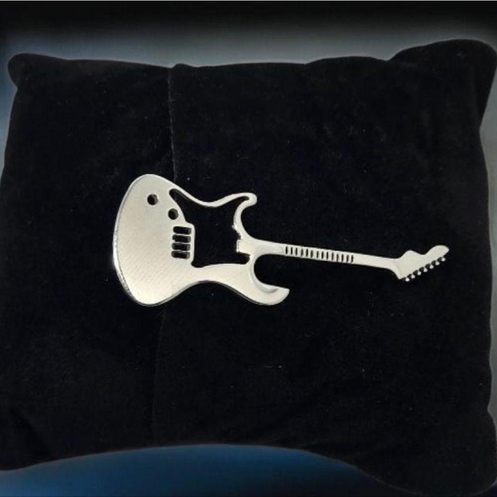 Silver Guitar Tie Bar Clip Tuxedo Prom Wedding Tux Formal Professional Office